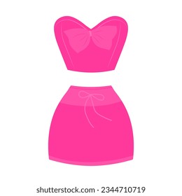 Cute cartoon pink skirt and top with bow. Apparel for doll. Fashion glamour icon. 