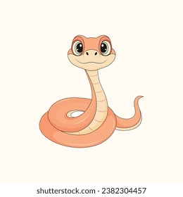 Cute cartoon pink snake character. Vector illustration