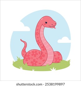 Cute cartoon pink snake with floral pattern, symbol of the year 2025 according to the eastern calendar