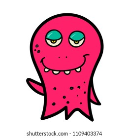 Cute cartoon pinkcunning, smiling monster. Vector octopus character. Halloween design for print, stickers, t-shirt, illustration, logo, emblem or any other things like books, 	
clothes and toys