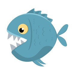 Cute Cartoon Piranha With Sharp Teeth. Vector Illustration