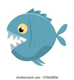 Cute cartoon piranha with sharp teeth. Vector illustration