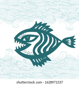 Cute cartoon piranha. Vector illustration