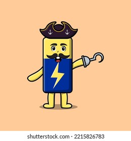 Cute cartoon pirate Battery with hook hand in 3d modern style design
