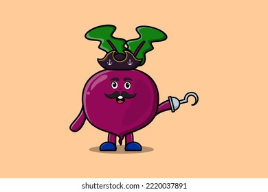 Cute Cartoon Pirate Beetroot With Hook Hand In 3d Modern Style Design