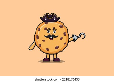 Cute cartoon pirate Biscuits with hook hand in 3d modern style design