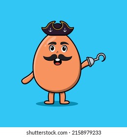 Cute cartoon pirate brown cute egg with hook hand in 3d modern style design