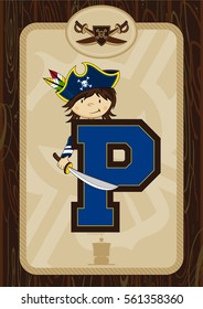 Cute Cartoon Pirate Captain Learning Letter P