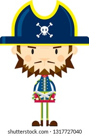 Cute Cartoon Pirate Captain with Swords