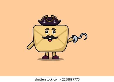Cute cartoon pirate Envelope with hook hand in 3d modern style design