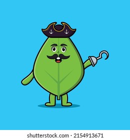 Cute cartoon pirate green leaf with hook hand in 3d modern style design