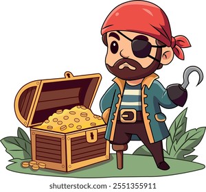 Cute cartoon pirate with a hook hand