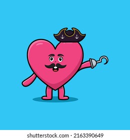 Cute cartoon pirate lovely heart with hook hand in 3d modern style design
