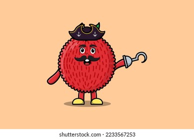 Cute cartoon pirate Lychee with hook hand in 3d modern style design