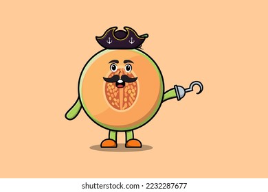 Cute cartoon pirate Melon character with hook hand in 3d modern style design