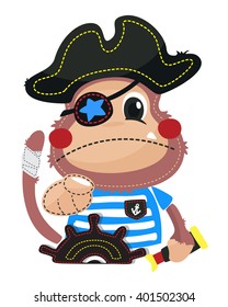 Cute cartoon pirate monkey with his finger pointing to the front. on a white background vector.