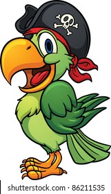 Cute cartoon pirate parrot. Vector illustration with simple gradients. All in a single layer.