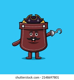 Cute cartoon pirate pocket with hook hand in 3d modern style design