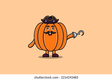 Cute cartoon pirate Pumpkin with hook hand in 3d modern style design