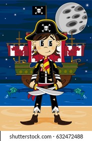 Cute Cartoon Pirate and Ship