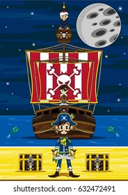 Cute Cartoon Pirate and Ship
