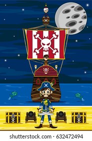 Cute Cartoon Pirate and Ship