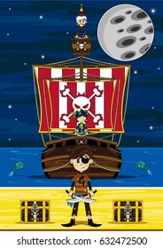 Cute Cartoon Pirate and Ship