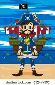 Cute Cartoon Pirate and Ship