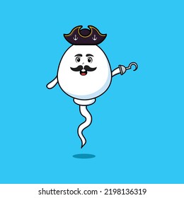 Cute Cartoon Pirate Sperm With Hook Hand In Flat Modern Style Design