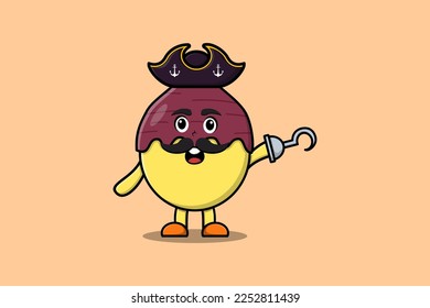 Cute cartoon pirate Sweet potato with hook hand in 3d modern style design