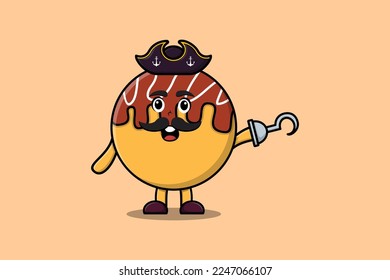Cute cartoon pirate Takoyaki with hook hand in 3d modern style design