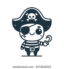 Ilustración vectorial pirata de dibujos animados lindo