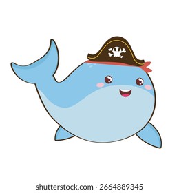 Cute Cartoon Pirate Whale Vector Illustration – 