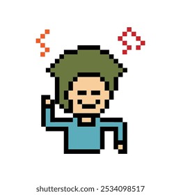 Cute cartoon pixel character cute man exercises training dance lifestyle music decoration life style 8 bit male boy dance with music game fitness isolated vector.