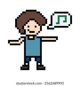 Cute cartoon pixel character cute man exercises training dance lifestyle music decoration life style 8 bit male boy dance with music game fitness isolated vector.