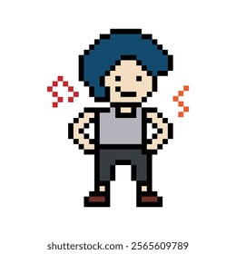 Cute cartoon pixel character cute man exercises training aerobic dance lifestyle music decoration life style 8 bit male boy dance with music game 8bit fitness isolated vector.