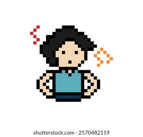 Cute cartoon pixel character cute man exercises training aerobic dance lifestyle music decoration life style 8 bit male boy dance with music game 8bit fitness isolated vector.