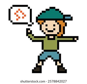 Cute cartoon pixel character cute man exercises training aerobic dance lifestyle music decoration life style 8 bit male boy dance with music game 8bit fitness isolated vector.