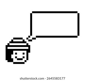 Cute cartoon pixel character man face chat box blank decoration 8 bit male boy say speak discuss idea chat box cartoon pixel 8bit game vector.
