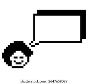 Cute cartoon pixel character man face chat box blank decoration 8 bit male boy say speak discuss idea chat box cartoon pixel 8bit game vector.