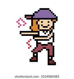 Cute cartoon pixel character cute woman exercises training dance lifestyle music decoration life style 8 bit female girl dance with music game fitness isolated vector.