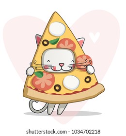 Cute Cartoon Pizza Cat Stock Vector (Royalty Free) 1034702218 ...