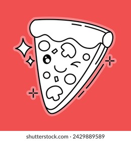 Cute Cartoon Pizza Kawaii Illustration