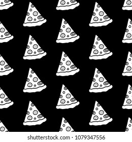 Cute cartoon pizza pattern with hand drawn pizza slices.