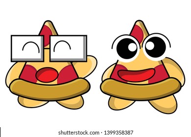 cute cartoon pizza set -  fast food characters make fun for sticker,  greeting cards, posters, icon design vector, logo, patches, prints for clothes, emblems.