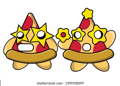 cute cartoon pizza set -  fast food characters make fun for sticker,  greeting cards, posters, icon design vector, logo, patches, prints for clothes, emblems.