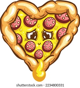 Cute Cartoon Pizza Slice Character With Cheesy Toppings in Vector Illustration