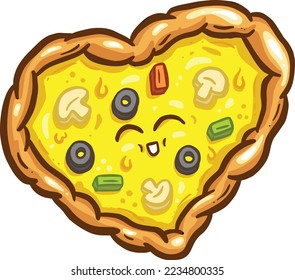 Caricatura corta de pizzería con brotes cursis en ilustración vectorial