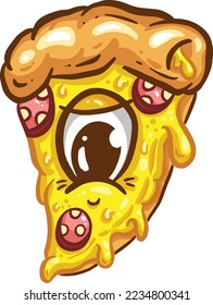 Cute Cartoon Pizza Slice Character With Cheesy Toppings in Vector Illustration