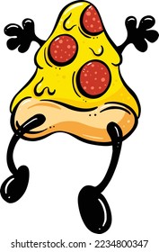 Cute Cartoon Pizza Slice Character With Cheesy Toppings in Vector Illustration